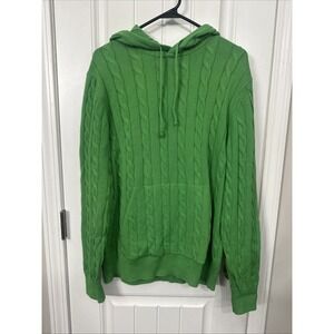 Brooks Brother's Cable Knit Hoodie Pullover Size Large Green Cotton Long Sleeve